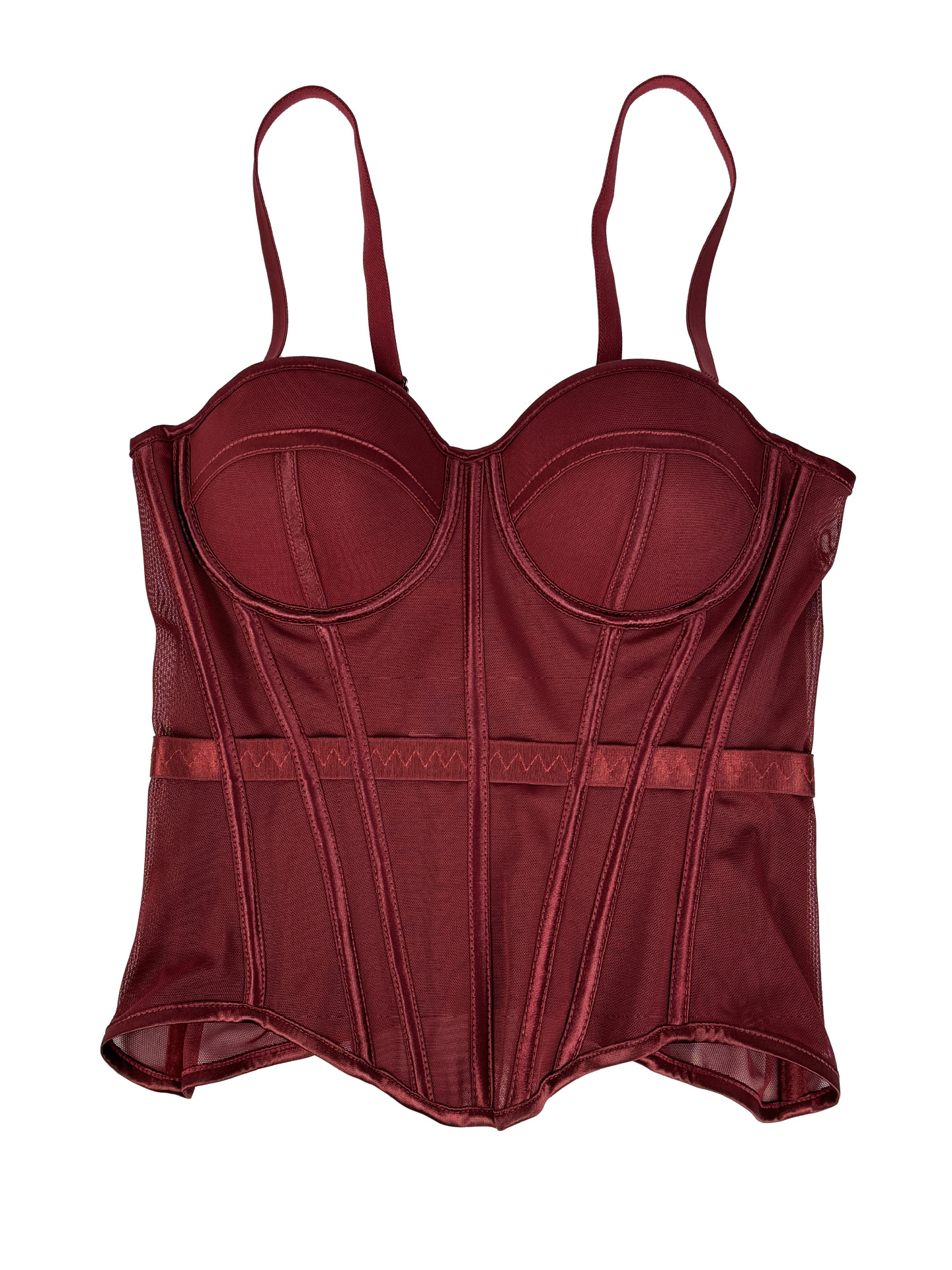 Elegant Burgundy Corset Top Sexy Mesh Fishbone Crop Top Fashion Short Camisole